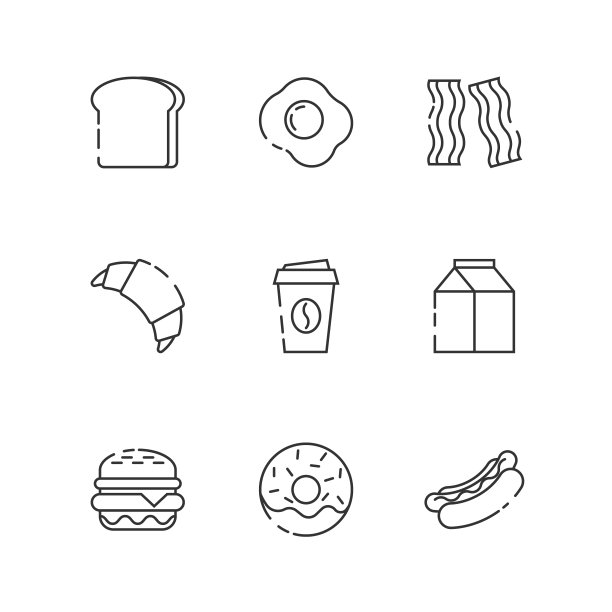 早餐和快餐的轮廓图标图片下载