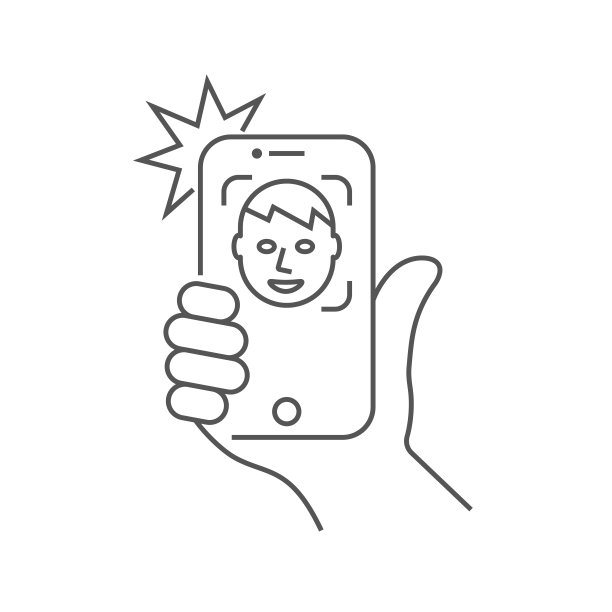 拿着智能手机自拍。照片上的智能手机。可编辑的中风。每股收益10。图片下载