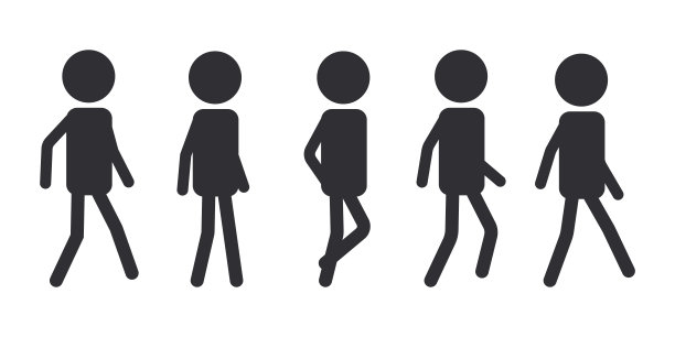 卡通人物动漫行走周期。在白色背景上孤立的简笔画矢量插图。图片下载