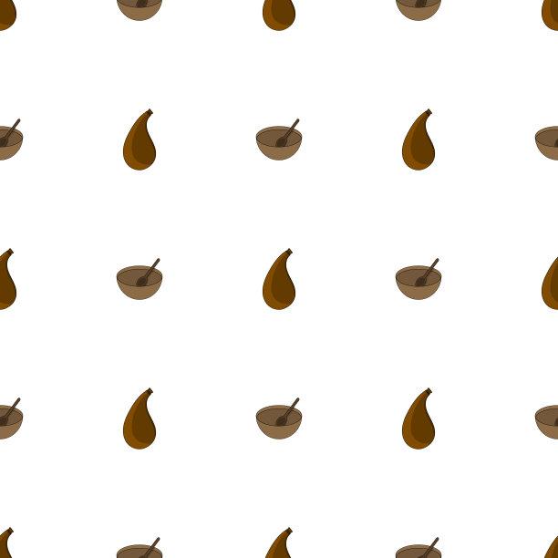 无缝模式与皮革烧瓶和木碗在白色的背景。矢量插图。图片下载