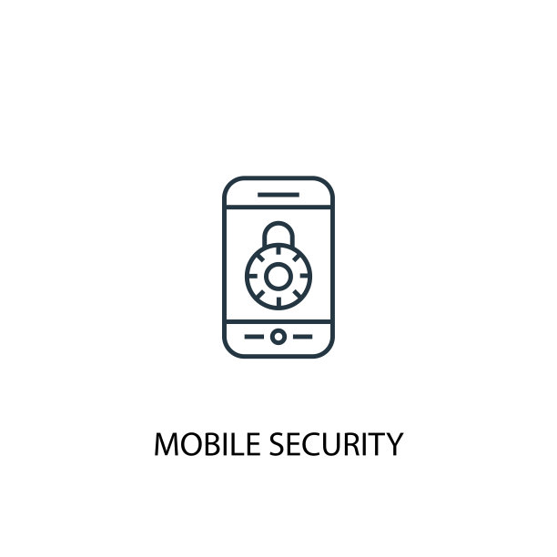 手机安全概念线性图标：用于Web和移动UI/UX的简单元素插图图片下载