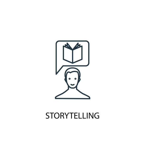 讲故事的概念线图标。简单元素说明。叙事概念大纲符号设计。可以用于网页和手机的UI/UX吗图片下载