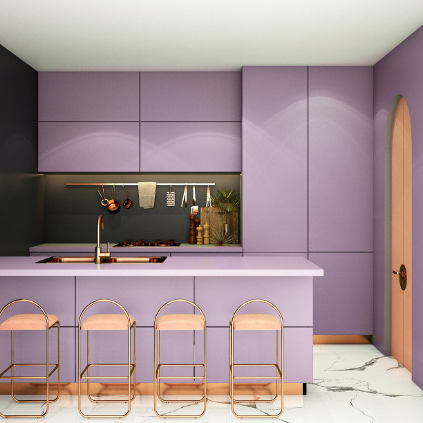 厨房室内设计采用现代风格，3d渲染，3d插画图片下载