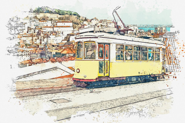 里斯本传统有轨电车。图片下载