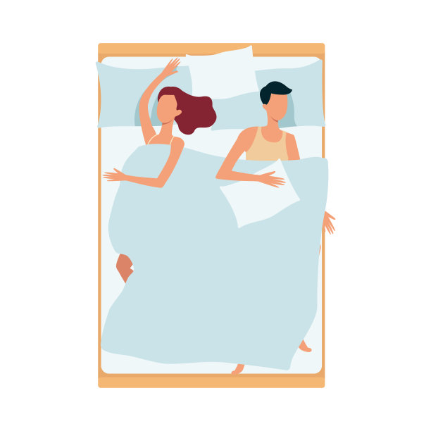 一对夫妇睡在一起，一个男人和一个女人睡在床上。图片下载