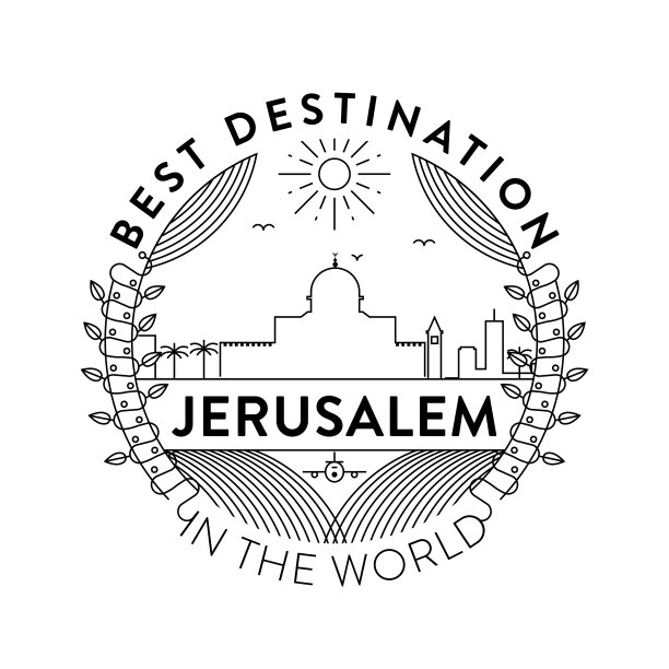 耶路撒冷城市徽章线性风格矢量素材图片下载