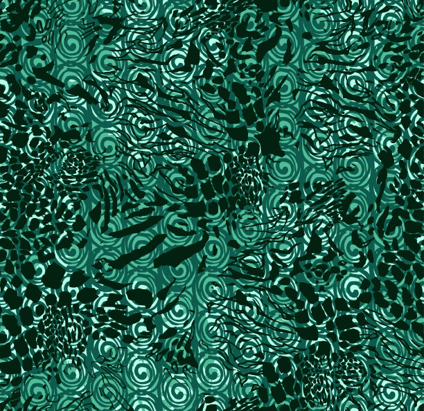 时尚的动物皮肤与字母和卷曲元素无缝模式。图片下载