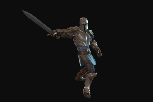 幻想人物骑士与史诗姿态的剑- 3D渲染在黑色的背景图片下载