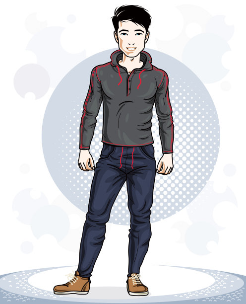 英俊的深色皮肤的年轻人站着。运动员的矢量插图。积极健康的生活方式主题卡通。图片下载