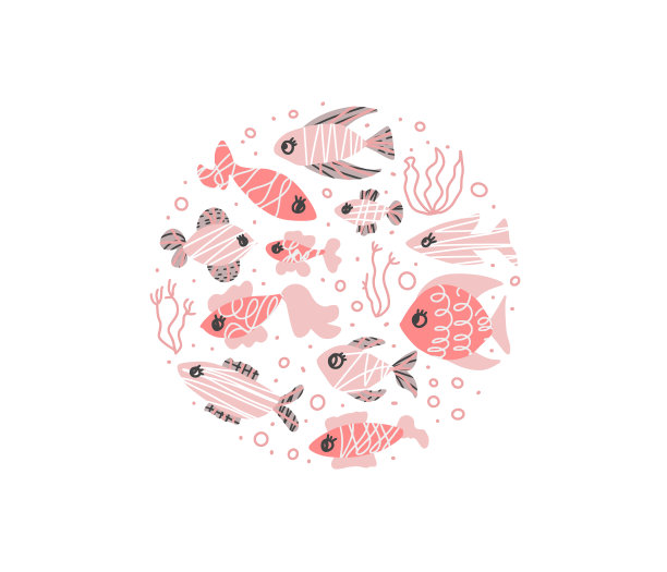 载体鱼收集孤立在涂鸦风格。图片下载