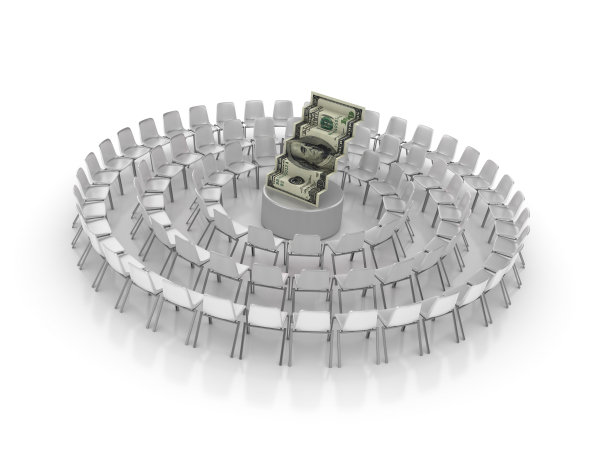 圆形的椅子与美元楼梯- 3D渲染图片下载