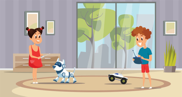 儿童在家玩平面矢量插图图片下载