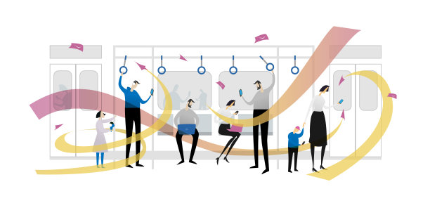 数字信息超载概念。使用公共交通工具的人，乘坐地铁的乘客。图片下载