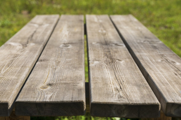 松木野餐桌。原生态的大自然，草地作为背景。图片下载