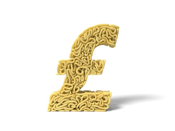英镑符号形状的面条。用来烹饪的卷意大利面。三维演示图片下载