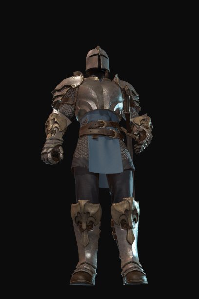 幻想人物骑士与史诗姿态的剑- 3D渲染在黑色的背景图片下载