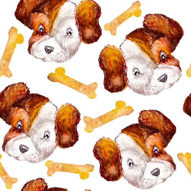 狗图案杰克罗素梗与骨头礼物包装。水彩风格的白色背景。图片下载