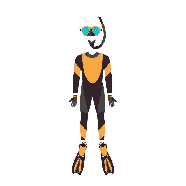 水下活动。一套装备元素，水肺，潜水面罩，通气管和鳍。图片下载