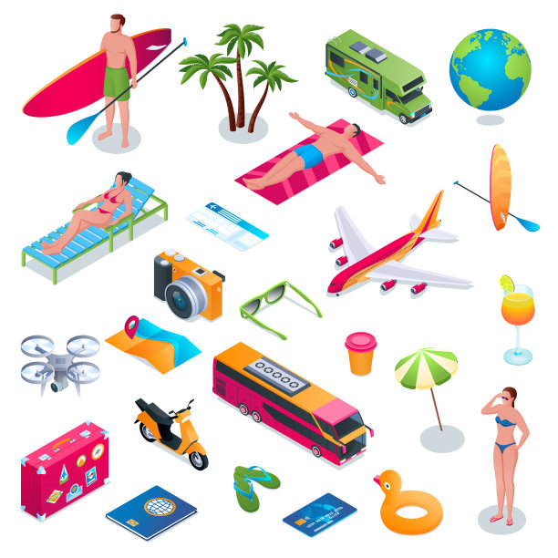 暑假等距图标集图片下载