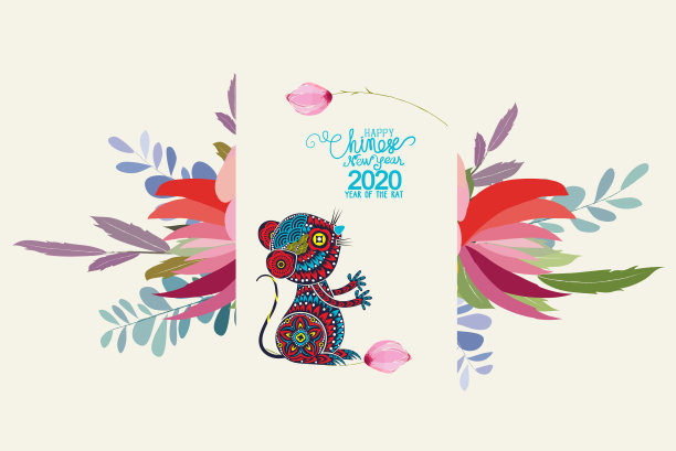 有创意的中国新年横幅。鼠年。汉字意味着新年快乐图片下载