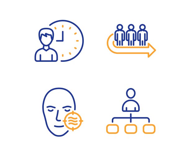 问题皮肤，队列和工作时间图标设置。管理的迹象。向量图片下载