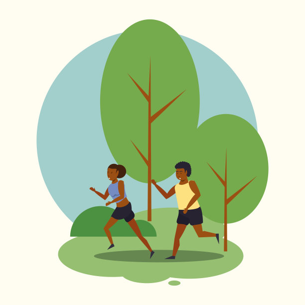 人们在公园的风景卡通中奔跑图片下载