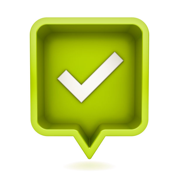 3d社交媒体通知检查标记图标在绿色圆形方形引脚孤立的白色背景与阴影图片下载