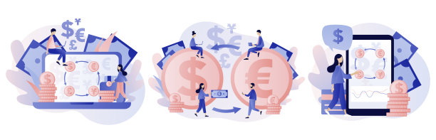 货币兑换服务概念集。平的卡通风格。矢量图图片下载