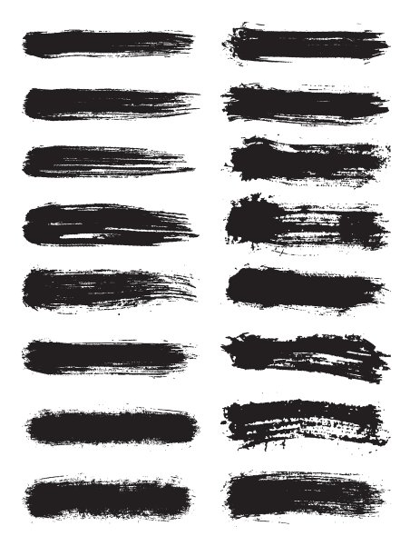 枯燥乏味的笔触。一套黑色条纹粉笔和木炭在白色的背景。图片下载