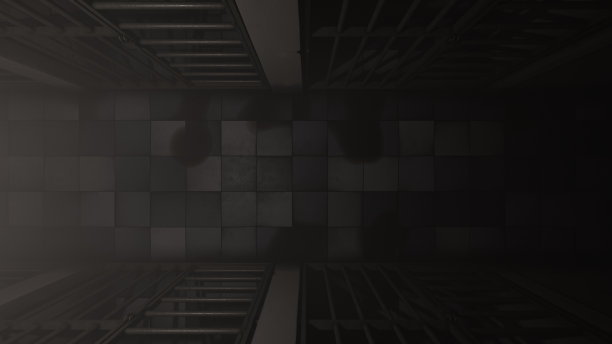 在昏暗的日光下监狱走廊的顶视图图片下载