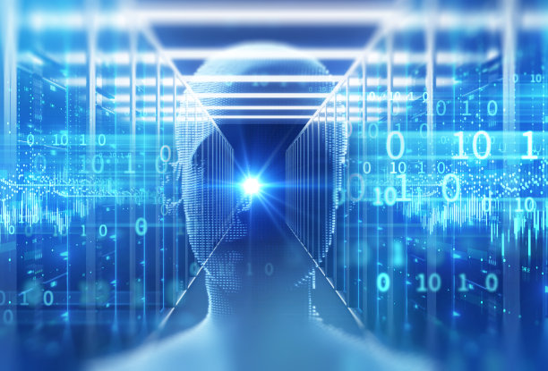 技术背景上的虚拟人体轮廓3D渲染插图图片下载