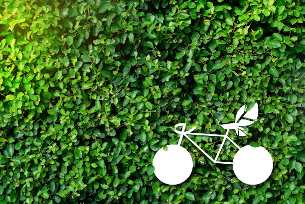 生态自行车，自然绿色背景-全球变暖的概念和节约资金图片下载