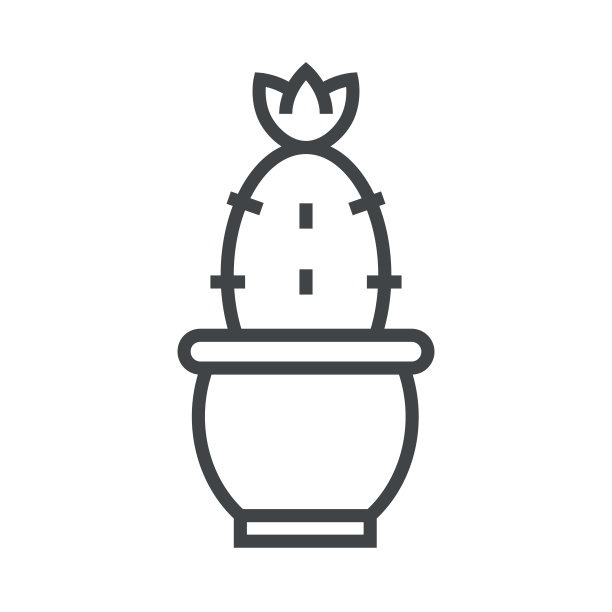 线图标开花仙人掌在花盆图片下载