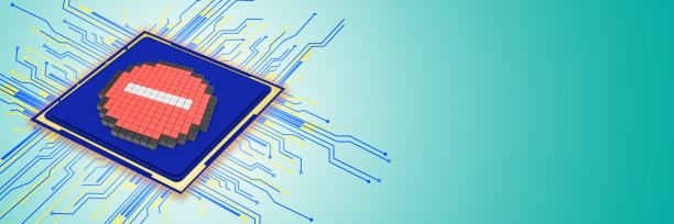 社交媒体，高科技或计算机概念，像素停止标志图像在CPU上与大的复制空间。图片下载