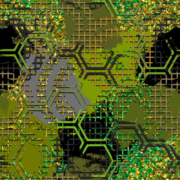 灰色和绿色grunge图案与金色闪光无缝纹理，3d插图图片下载