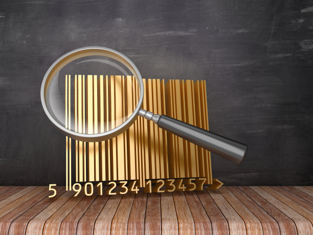 放大镜与条码黑板背景- 3D渲染图片下载