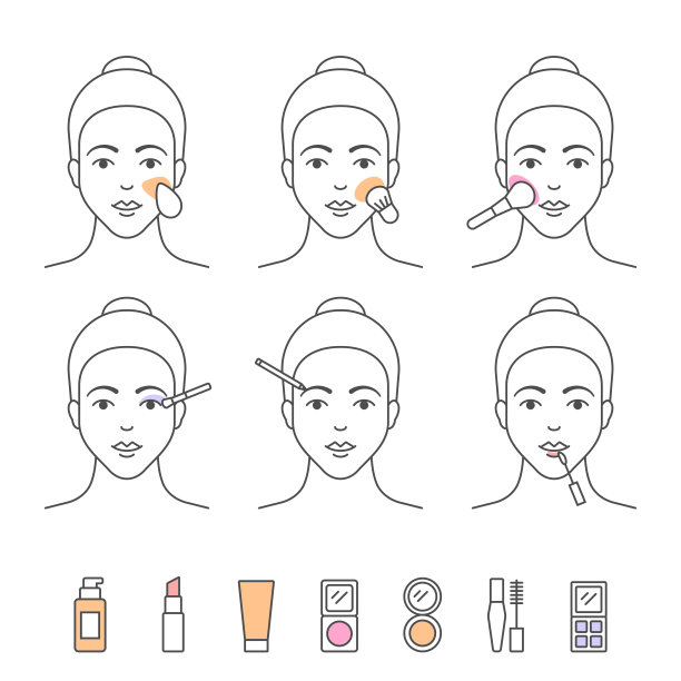 脸，嘴唇，眼睛化妆，应用化妆品矢量图标图片下载