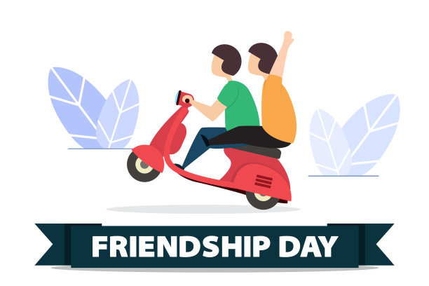 快乐友情日平面创意插画矢量图形，小人友情日平面插画矢量，友情日平面插画矢量为横幅网站登陆页图片下载