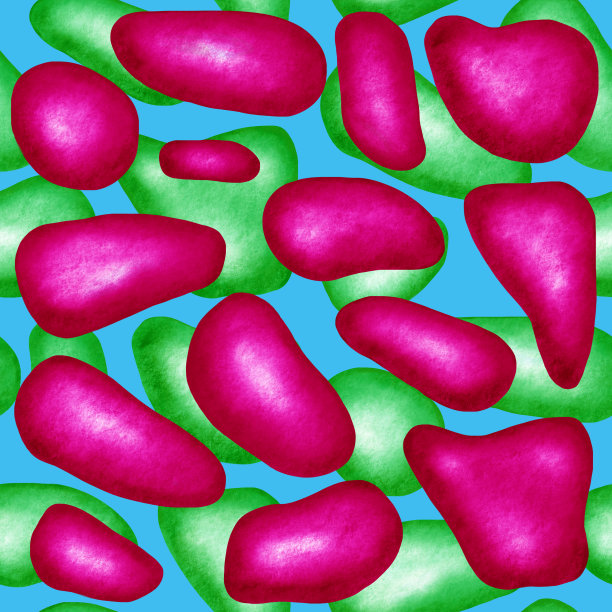 光滑的卵石粉红色和绿色的石头。抽象的无缝模式。图片下载