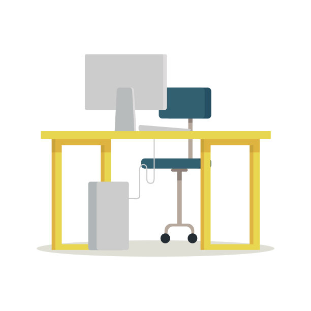 工作场所与计算机矢量插图。图片下载