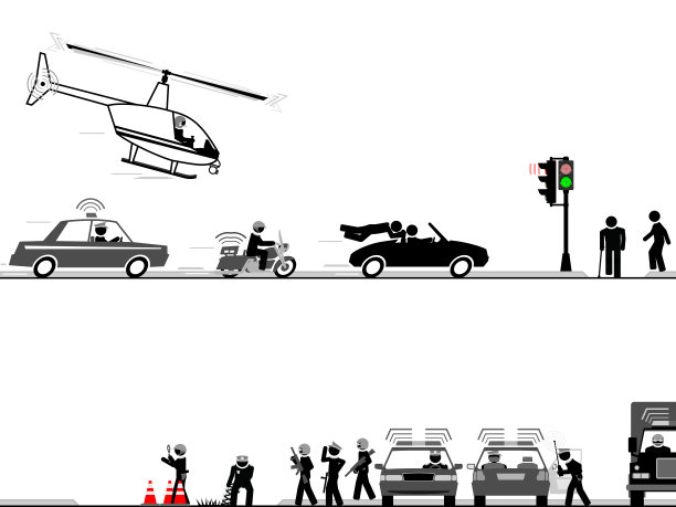 高速追逐穿过街道，直到警察设置的路障图片下载