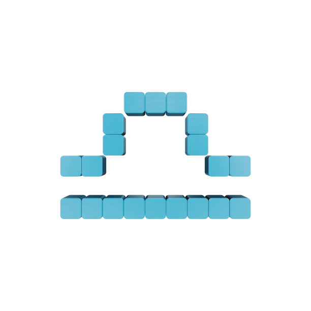 最简单的天秤座星座是在白色上孤立的，用蓝色的立方体、体素或像素艺术创造3D。图片下载