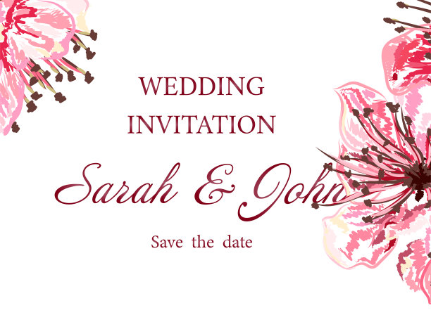 婚礼请柬上有鲜花和樱花。樱花，孤立在白色。图片下载