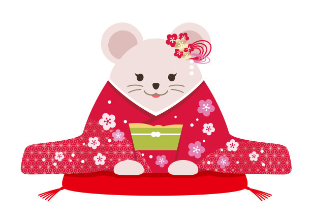 老鼠穿着传统的日本和服，孤立在白色背景上。图片下载