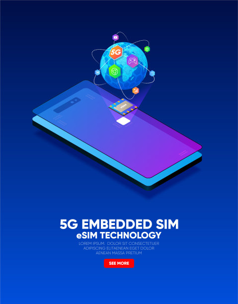 新型移动通信，eSIM卡芯片技术。嵌入式SIM的概念。5 g矢量图图片下载