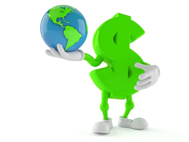 美元字符持有世界地球仪图片下载