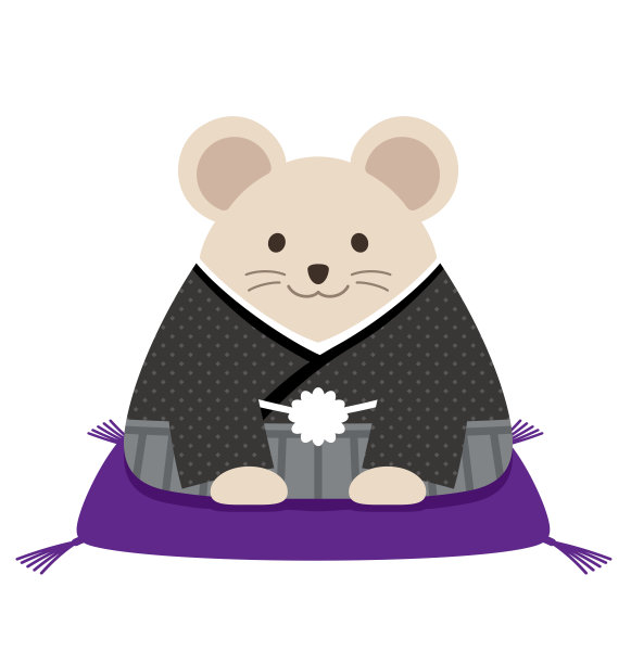 老鼠穿着传统的日本和服，孤立在白色背景上。图片下载