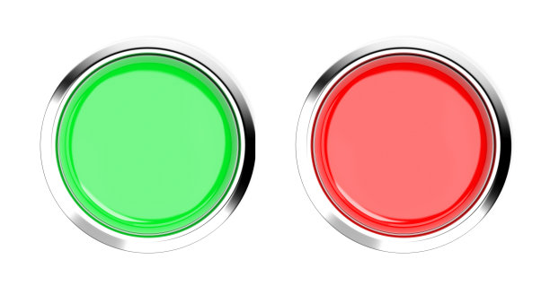 绿色和红色的按钮。前视图。孤立的3d渲染图图片下载