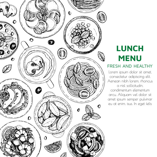 横幅午餐和晚餐配料俯视图图片下载