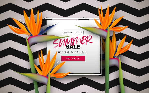 夏季销售热带花卉横幅模板图片下载